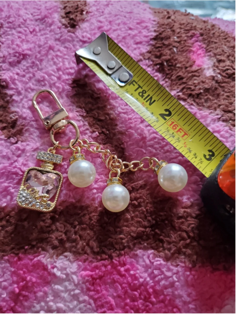 Lovely Pearl and Rhinestone Perfume Bottle Keychain or bag charm